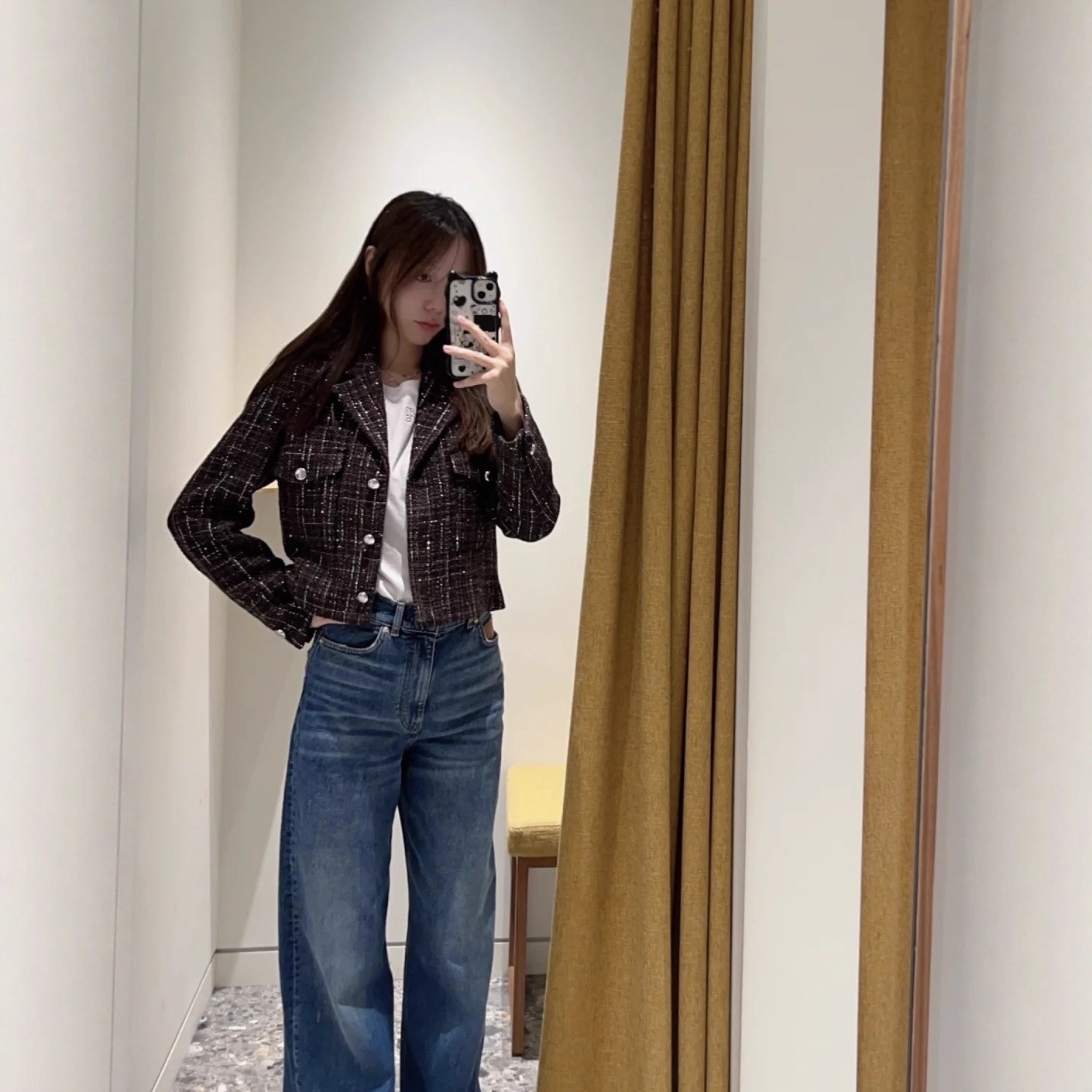 French Niche 2025 Autumn and Winter New Commuter Tweed Bright Silk Plaid Suit Collar Single-Breasted Short Jacket