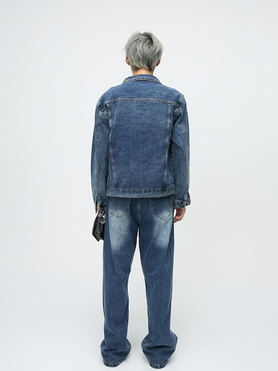 Mtlclothes ropa de Hombre | 2023 otoño e invierno nuevo estilo coreano lavado flojo cremallera diseño Denim traje hombres