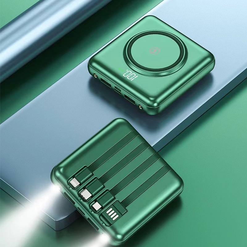 Fuente de alimentación móvil multicolor de salida multicable con cable de 20000 mAh mini con lámpara LED para teléfonos móviles en stock general