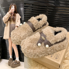 绒毛毛鞋女秋冬新款外穿洋气懒人舒适一脚蹬厚底加绒豆豆棉鞋