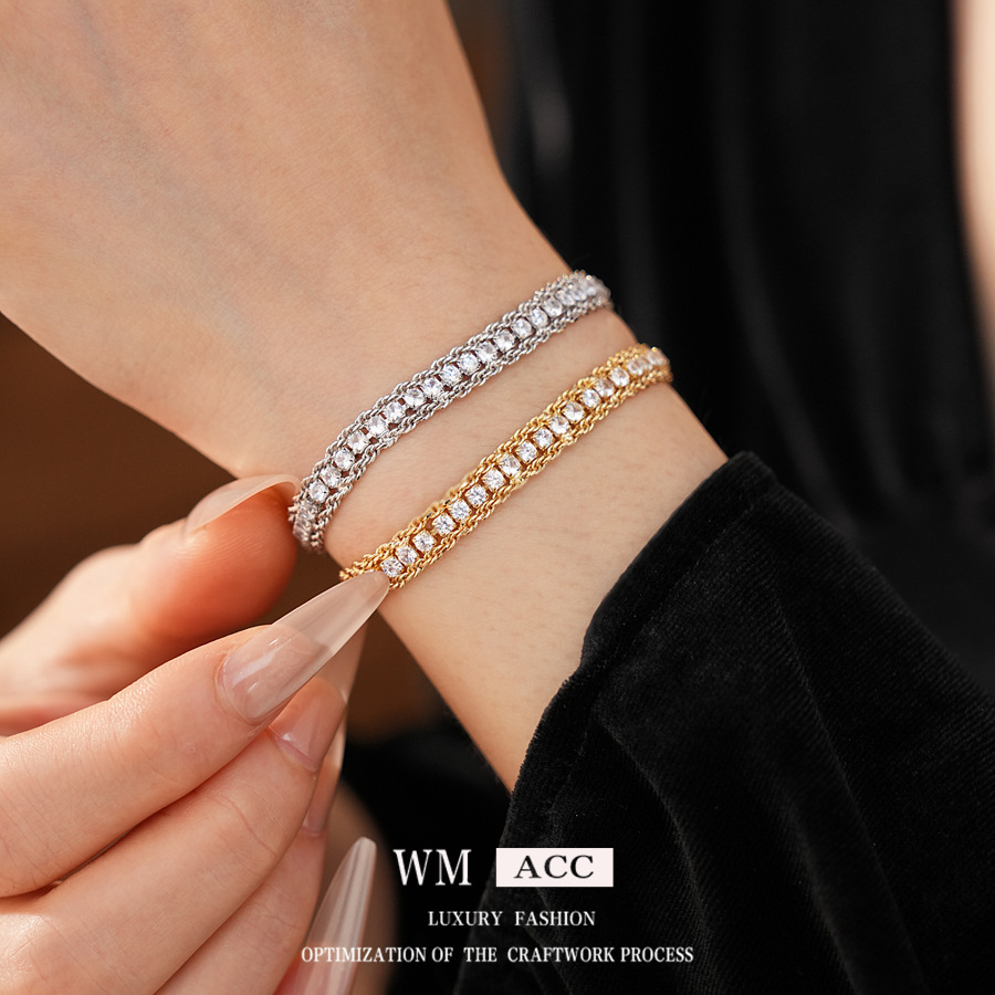 Pulsera de lujo ligera y ajustable con cadena de diamante ultra brillante, pulsera de moda de alto nivel, nicho de diseño, joyas para mujeres