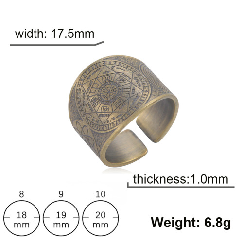 Men's trendy retro wide ring, personalized, simple and best-selling copper seven-pointed star magic circle open ring manufacturer wholesale