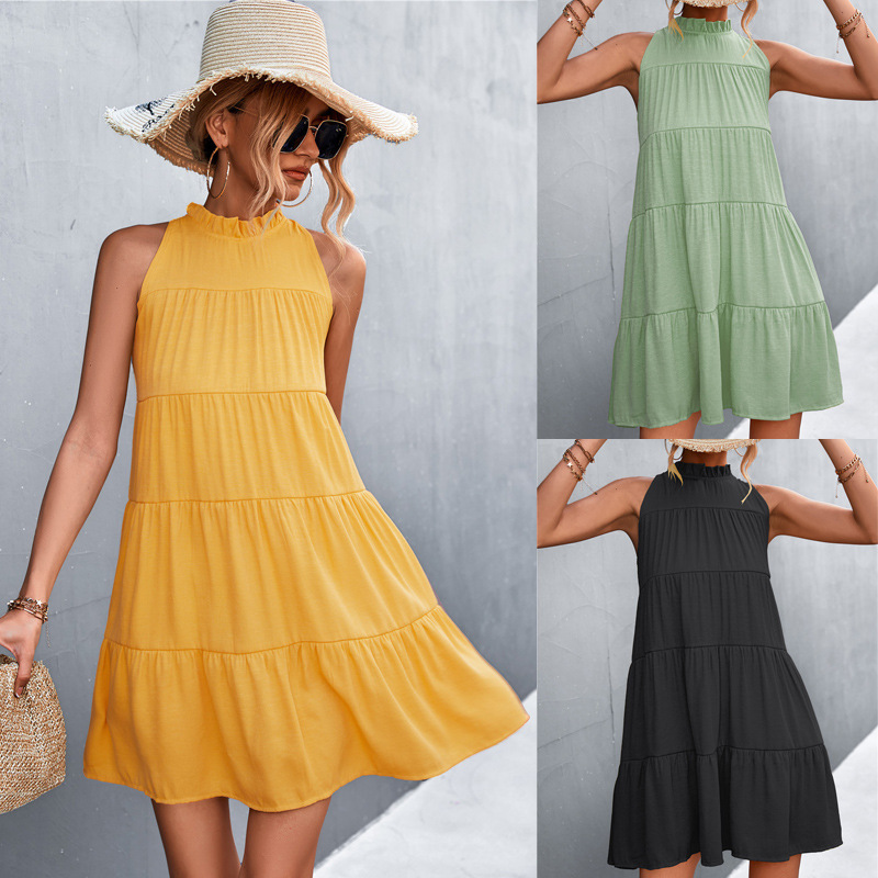 Spring and Summer New 2022 Amazon Independent Station Hot Explosions Sexy Sleeveless Neck Dress Loose A- line Dress