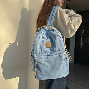 Japanese Style Casual Lazy Style Schoolbag Women's Ins College Student Solid Color Ruiying Backpack Vintage Washed Canvas Backpack