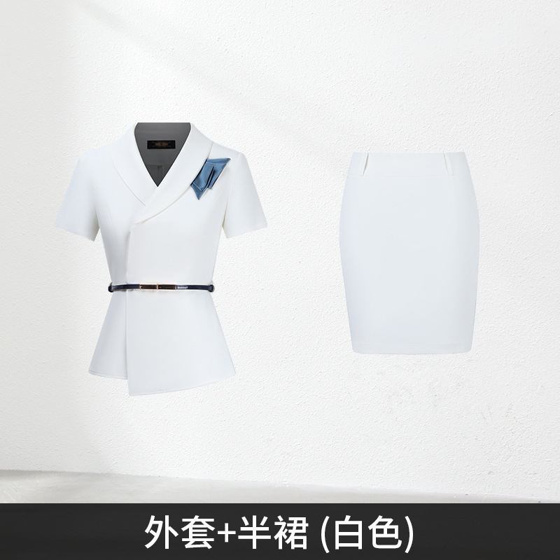 White classic suit jacket, skirt, with short sleeve