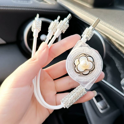 Three Multi-Function Telescopic Three-In-One Mobile — Mobil şarj cihazları - white-camellia-charging-cable-telescopic-three-in-one
