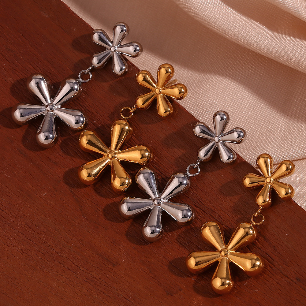 Two Small Flower Pendant Stainless Steel Earrings
