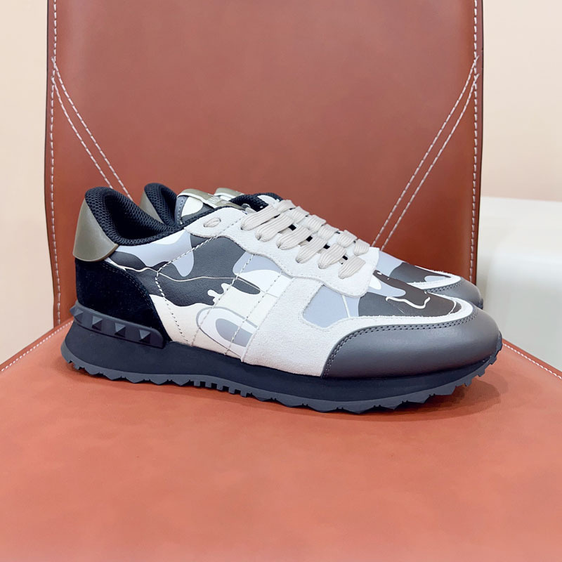 Estación europea transfronteriza VT camuflaje zapatilla masculina versión alta de remaches gruesa-suela de cuero moda casual encaje hasta color marea zapatos