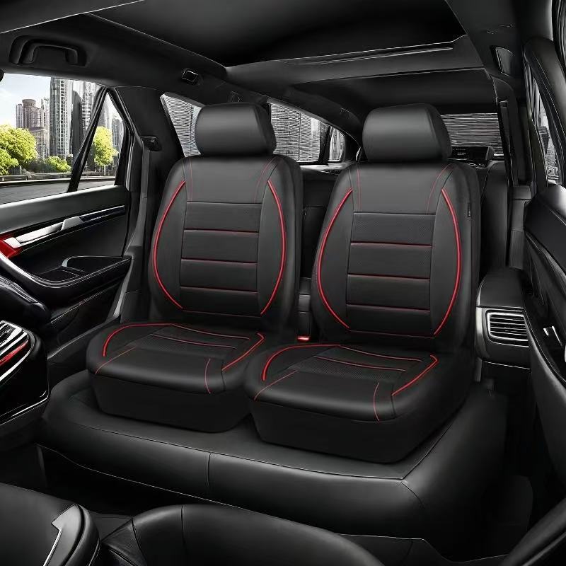 Universal Pu Leather Car Seat Cover with Single-Needle Arc Pull Strap, Leather Style, 5-Seater Car Seat Cover