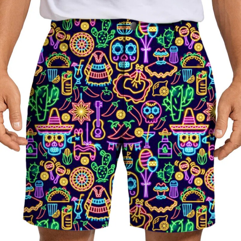 2025 New Men's Fashion Casual Hawaiian Golf Pants Floral Pattern Men's Golf Shorts