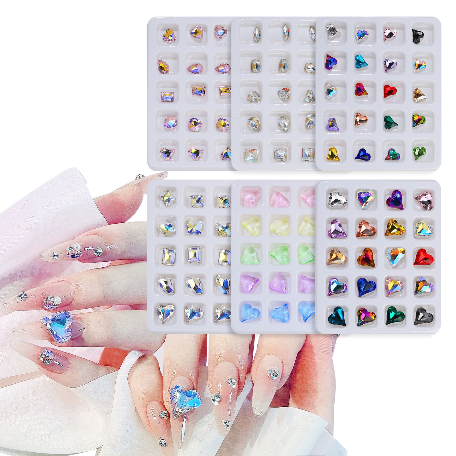 Cross-border Nail Love Rhinestone Crystal Magic Color Fancy Shape Diamonds Little Monkey Same Champagne Peach Heart Diamond Ornament Wholesale display picture 2