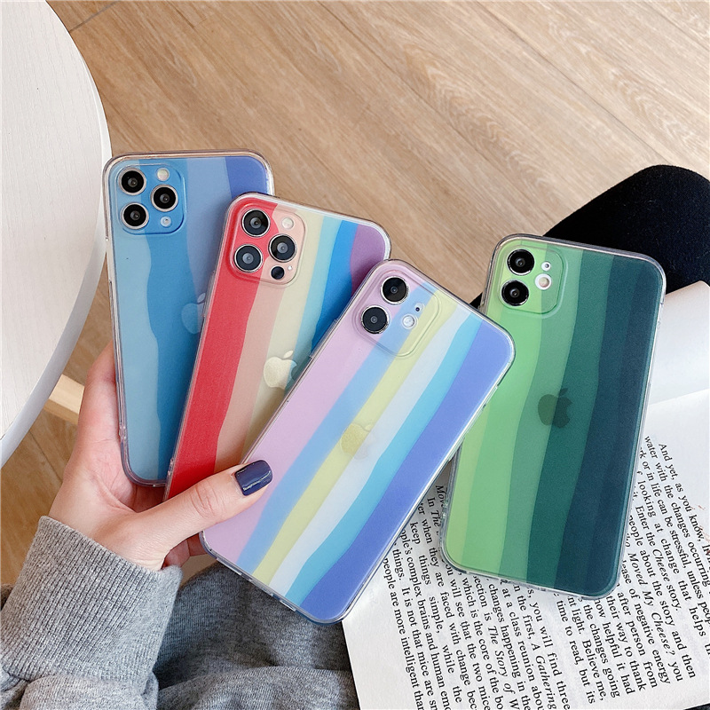 适用iphone12透明彩虹手机壳苹果xr相框tpu11Promax保护套8P水彩