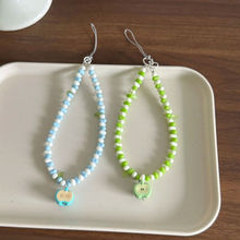 ins卡通撞色平果吊坠手机挂链短款手腕串珠挂绳钥匙包包相机挂件