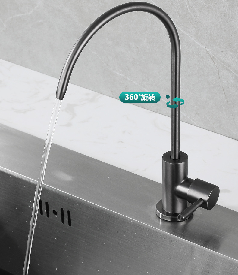 The sink is equipped with a 201 stainless steel gun gray water purifier faucet, a 4-point direct drinking water purifier, and a kitchen single-cooling pure water machine undefined