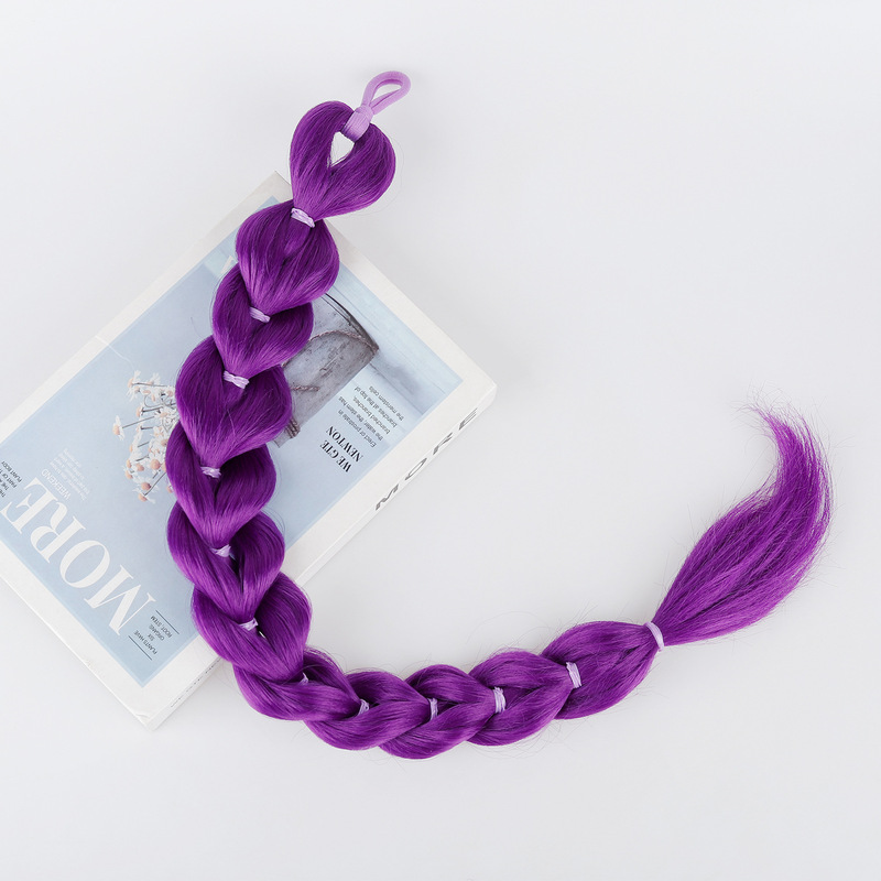 Wig Braided Hair Style 26inch Purple Braided Street Dance Ponytail Wig Hip-Hop High Ponytail Dreadlocks