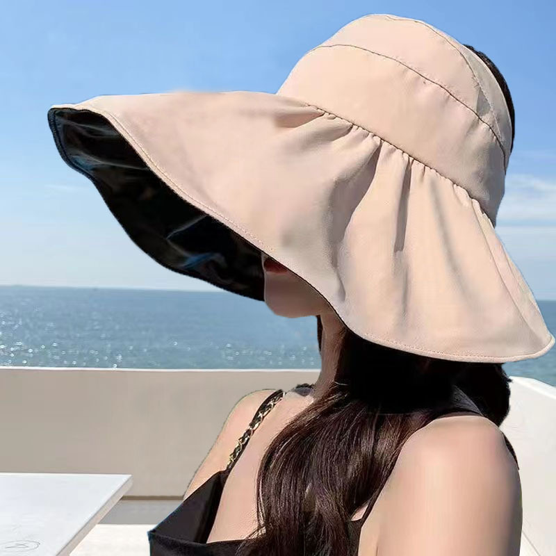 特大つば日焼け止め帽子海辺抗 UV upf50 + 日よけ帽子折りたたみビニール漁師帽子女性用|undefined