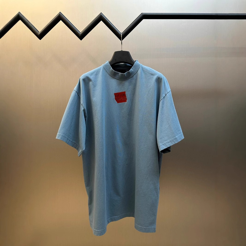 Paris B New Red Tape Sticker Embroidered Short-sleeved Aristocratic Family High Street Loose All-match Shoulder Edition T-shirt Trendy for Men and Women