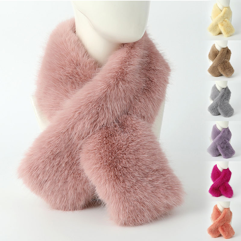 Solid color imitation mink fur cross cute scarf, Korean version versatile, winter thickened warmth, internet celebrity_voghion.com
