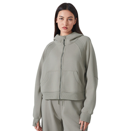 Fleece-lined zip-up hooded sports jacket for women, loose-fit casual sweatshirt, yoga wear top—autumn/winter collection DAW151