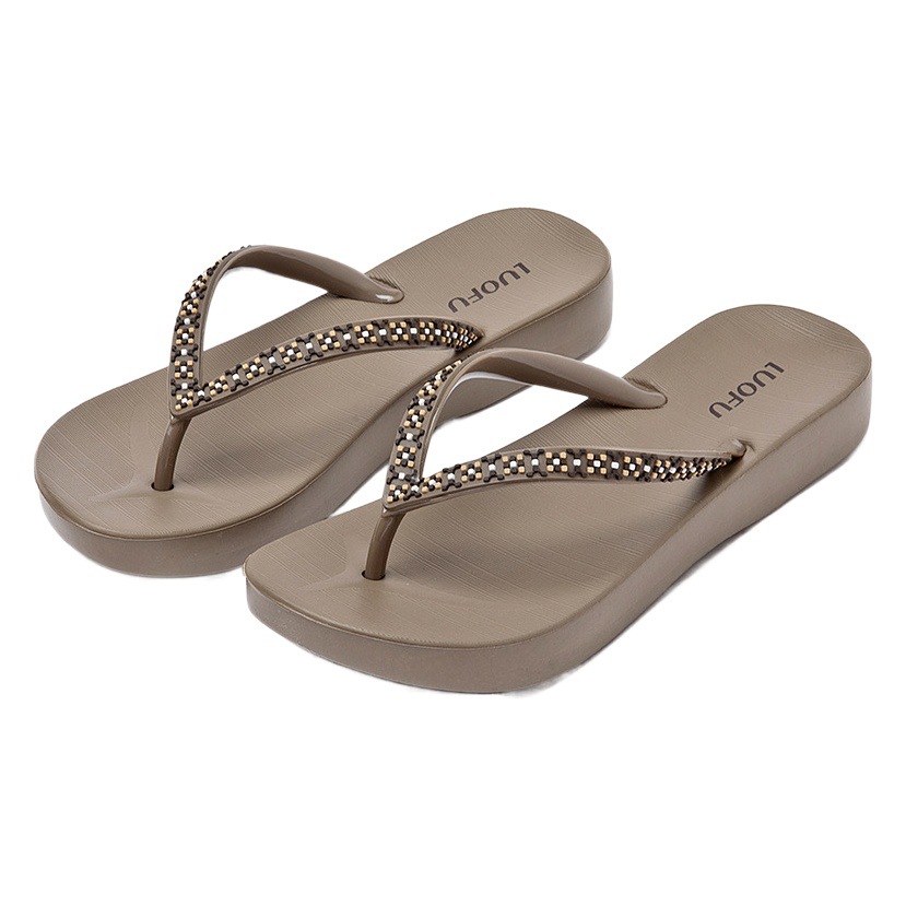 Luofu Chanclas de suela gruesa de las mujeres de verano de alto grado mayor al aire libre antideslizante sandalias simples ins playa