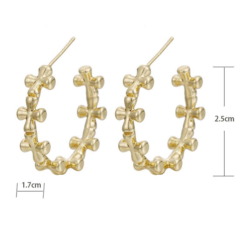 Simple Geometric Hollow Cross Bamboo C-shaped Stitching Earrings Wholesale Nihaojewelry display picture 1