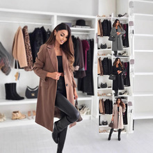 2024独立站wish亚马逊爆款 秋冬简约长袖纯色带口袋毛呢外套女装