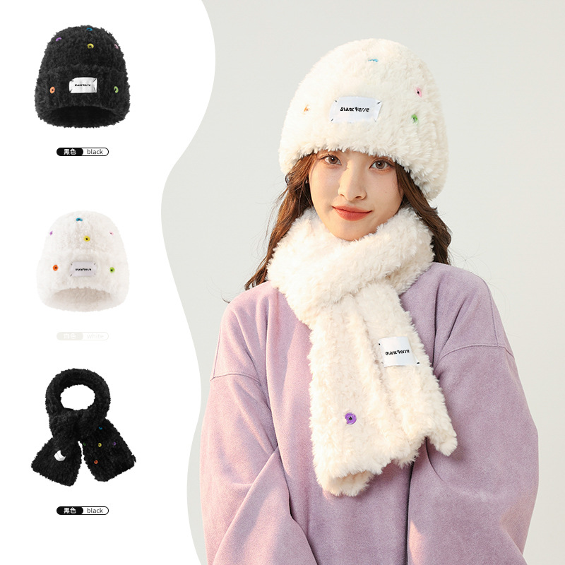 Korean Style Oversized Trapper Hat for Women, Winter Knit Button Versatile Large Face Slimming Plain Face Wool Fleece White Knitted Hat