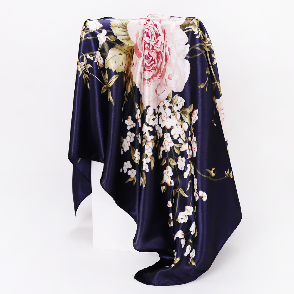 Flower Pattern Summer, Spring Season Women's Lady Flower Satin Printing Silk Scarf