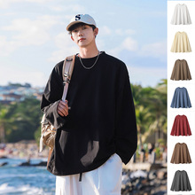 春季新款200克纯色长袖T恤男宽松大码男装简约打底衣体恤一件代发