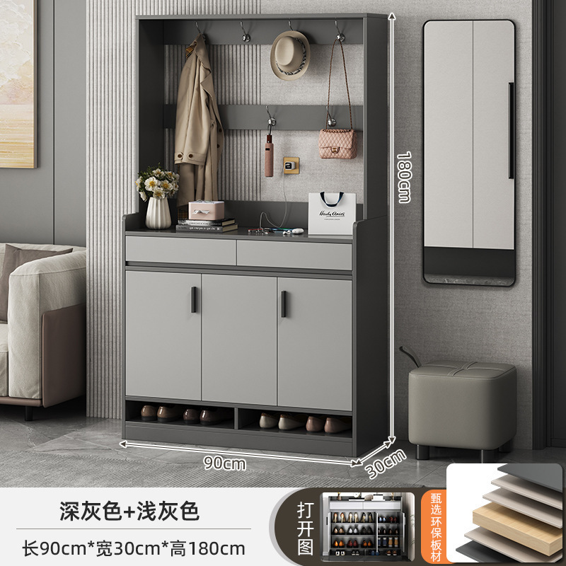 鞋柜家用门口轻奢多层玄关柜入户客厅大容量靠墙带挂衣架一体鞋架|undefined