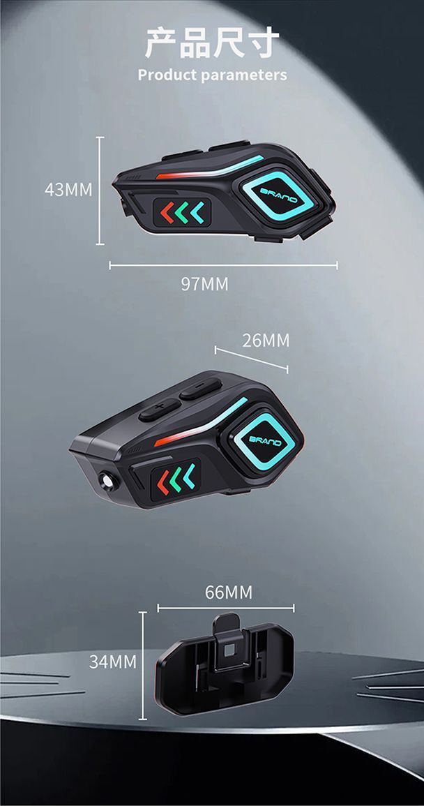 Helmet Bluetooth Headset with Ultra-Long Battery Life, Dual-Ear Panoramic Stereo Sound, Built-In Flashlight, Hifi Ambient Lighting K07