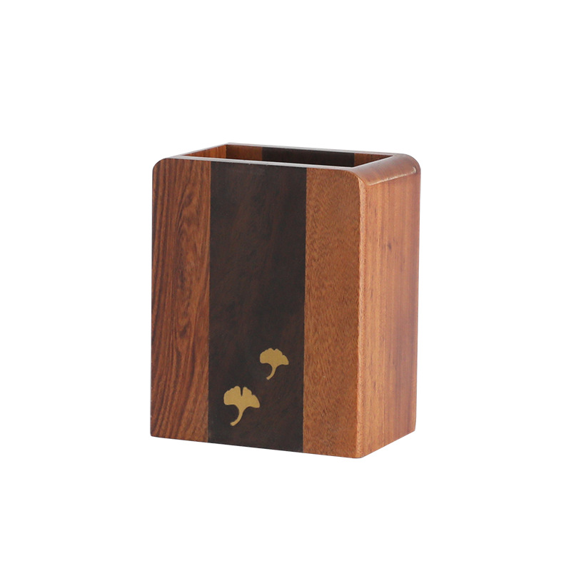 단단한 나무 살구색 잎 펜 컨테이너