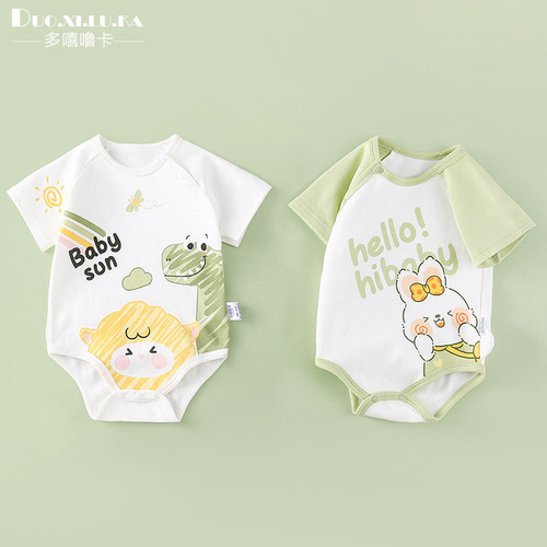 Bag fart clothing baby summer clothing triangle cartoon harem short-sleeved jumpsuit newborn male and female baby clothes summer thin section