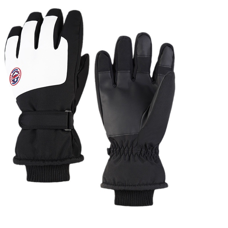 Hombres y mujeres niños adultos invierno blanco caliente esquí impermeable antideslizante pantalla táctil de vello guantes de bicicleta eléctrica invierno