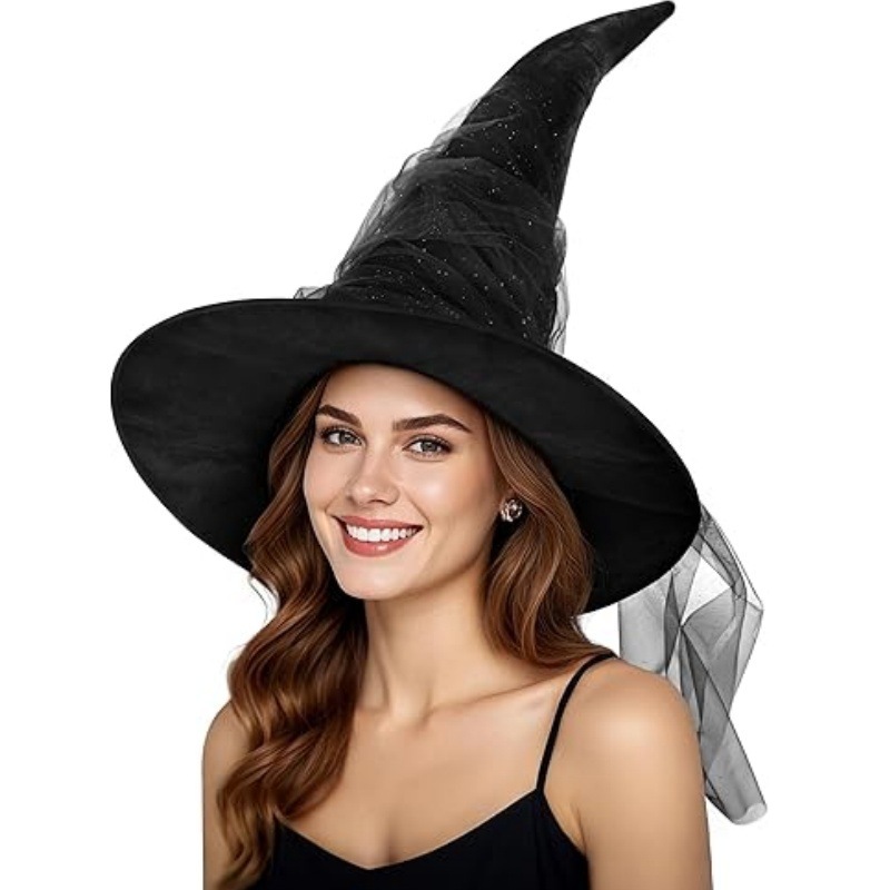 クロスボーダー人気ハロウィンタッセルハットパーティーウィッチハットブラックハロウィンプリーツウィッチスパイダーハット|undefined