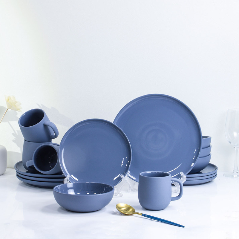 Spot cross-border ins style blue gray porcelain ceramic tableware household bowl mug five-piece set high