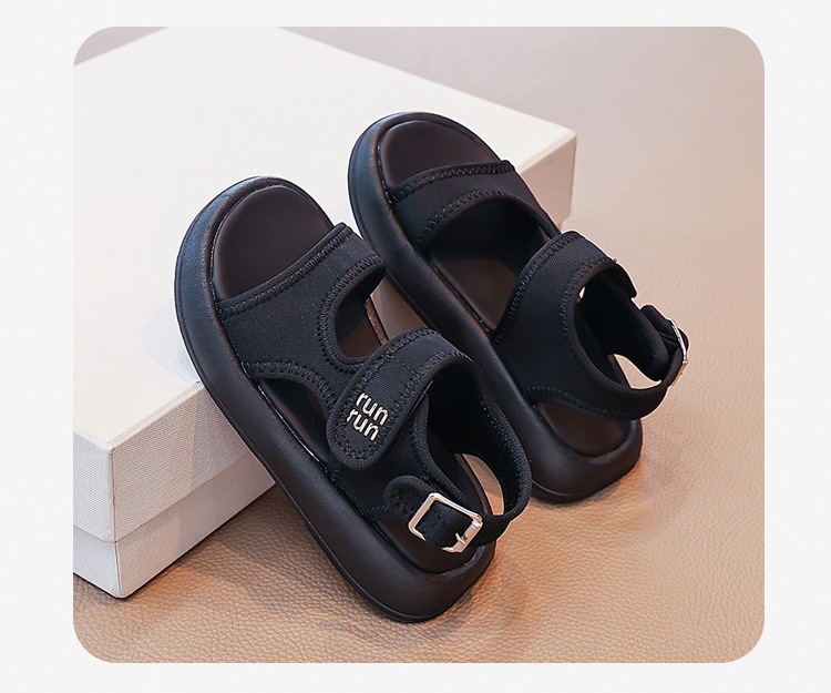 Comfortable Black Roman Sandals For Kids With Soft Sole For Beach_voghion.com