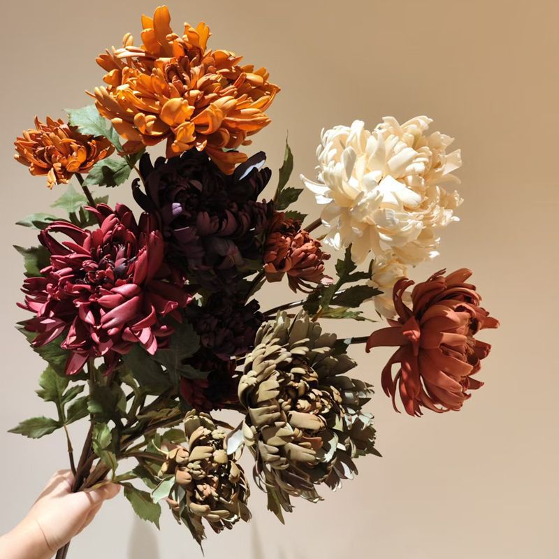북유럽 시뮬레이션 게 발톱 국화 꽃 가을 색 달리아 홈 장식 꽃병 꽃꽂이 사진 소품