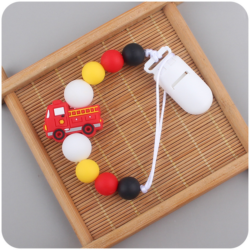 Bebé chupete de plástico clip DIY bebé chupete Cadena de dibujos animados camión de bomberos chupete cuerda de silicona Amazon