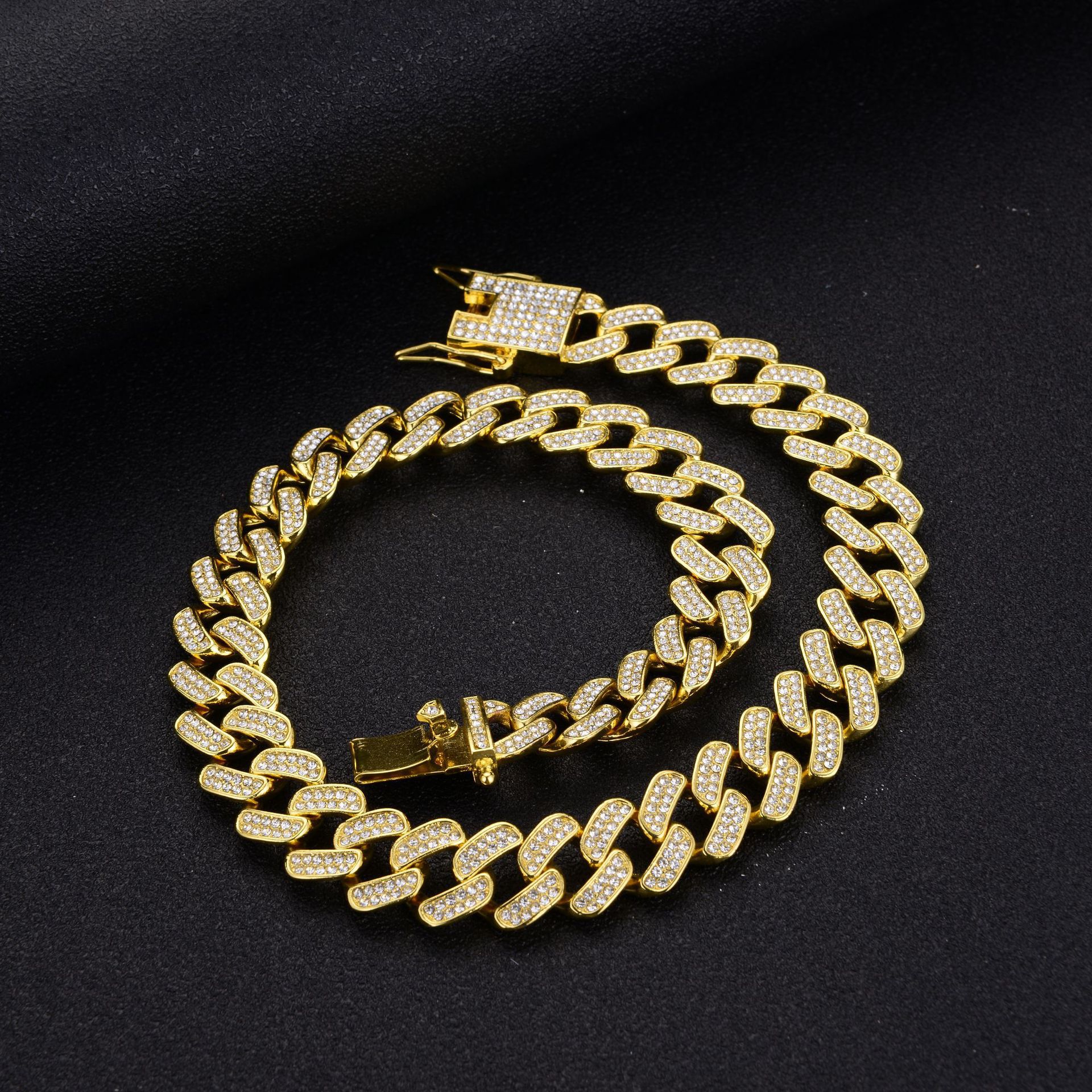2023 Hip Hop Necklace Street Trend Instagram Style 15mm Alloy Water Diamond Cuban Chain_voghion.com
