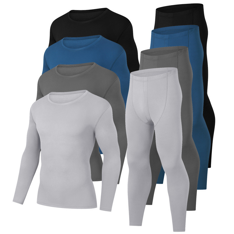 Cross-Border American Size Men's Thermal Suit Casual Comfortable Round Neck Base Layer Autumn Clothes Autumn Pants Cotton Sweater Youth Elastic