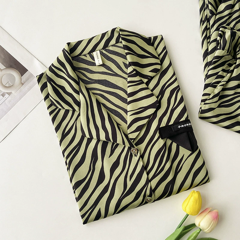 Лето 2024 новый стиль пижамы с принтом зебры женские ледяные брюки с короткими рукавами летняя женская модель премиум-класса зеленая домашняя одежда