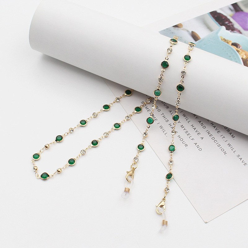 Cuerdas de alta sensación transfronteriza Amazon accesorios de joyería metálica cristal de color zircón diamante de color antideslizante colgar gafas cadena