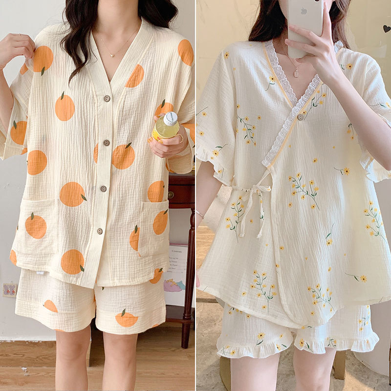 Moon clothing cotton summer thin postpartum gauze nursing pajamas breathable short sleeve nursing suit for pregnant women July 8