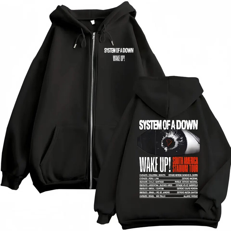 A down Wake up South American Stadium Tour 2025 Zip-Up Sweatshirt for Men and Women from the Rock Band System of a down