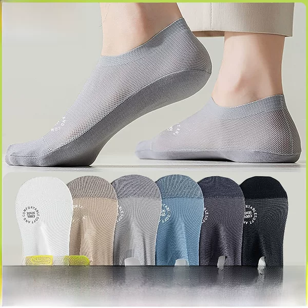 Boat Socks Men's Summer Thin Mesh Breathable Invisible Socks Pure Cotton Bottom Sweat-Absorbing Odor-Resistant Non-slip Socks for Men
