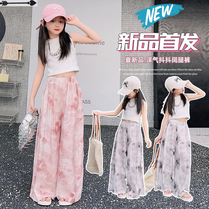 Girls' Wide-Leg Pants Summer 2025 New Kidsren's Straight Casual Pants Medium and Large Kidsren's Summer Clothes Girls' Thin Cool Pants