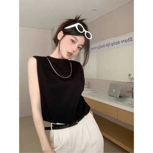 Sleeveless shoulder and suspender vest for women, summer design, niche, loose inside and short top, worn outside