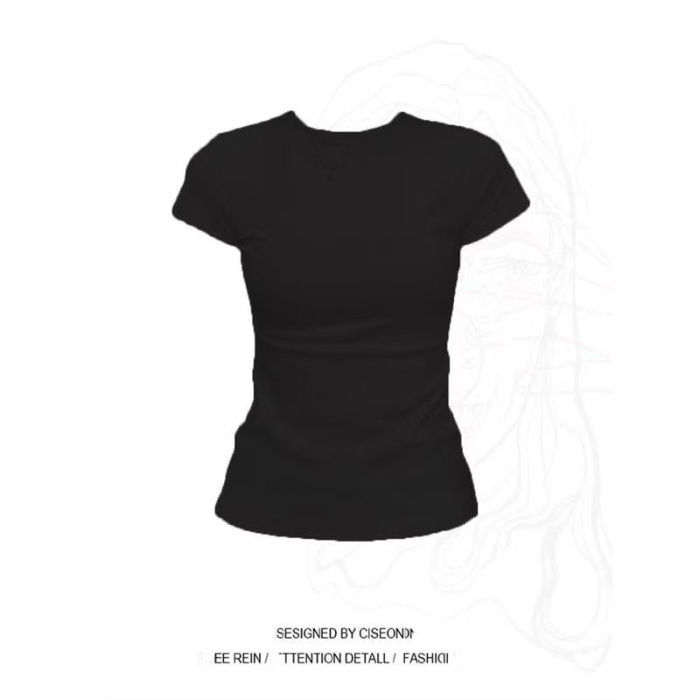 クロスボーダー在庫半袖Tシャツレディース夏韓国風スウィートガール無地スリムフィットピュアデザイアトップス直販|undefined