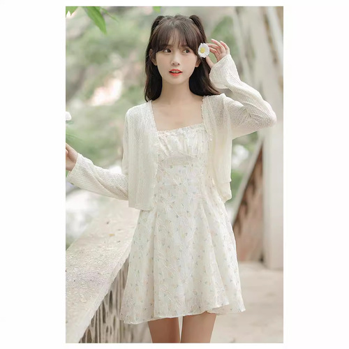 Women's 2024 new summer new small jacket with suspender skirt, sun protection clothing, shawl blouse, and fairy cardigan